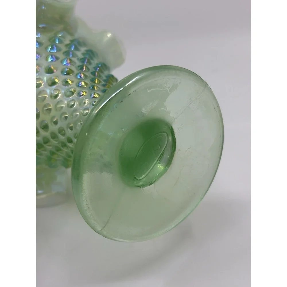 Vintage FENTON Sea Mist Green Opalescent Hobnail  Basket  w/ Twisted Handle